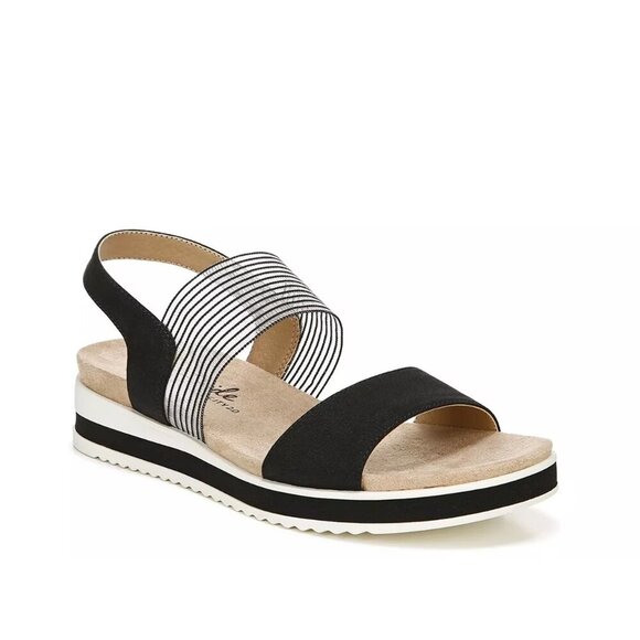 Lifestride Womens 8.5M Zing Round Open Toe Wedge Slingback Sandals in Black $69 - Picture 1 of 9